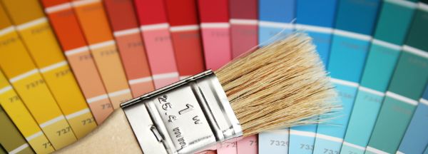 Paint brush with different paint color samples